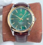 Copy Omega Constellation Green Dial Stainless Steel Brown Leather Strap Men Watch